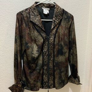 Alberto Makali Zipper Front animal print Long Sleeve Shirt Medium